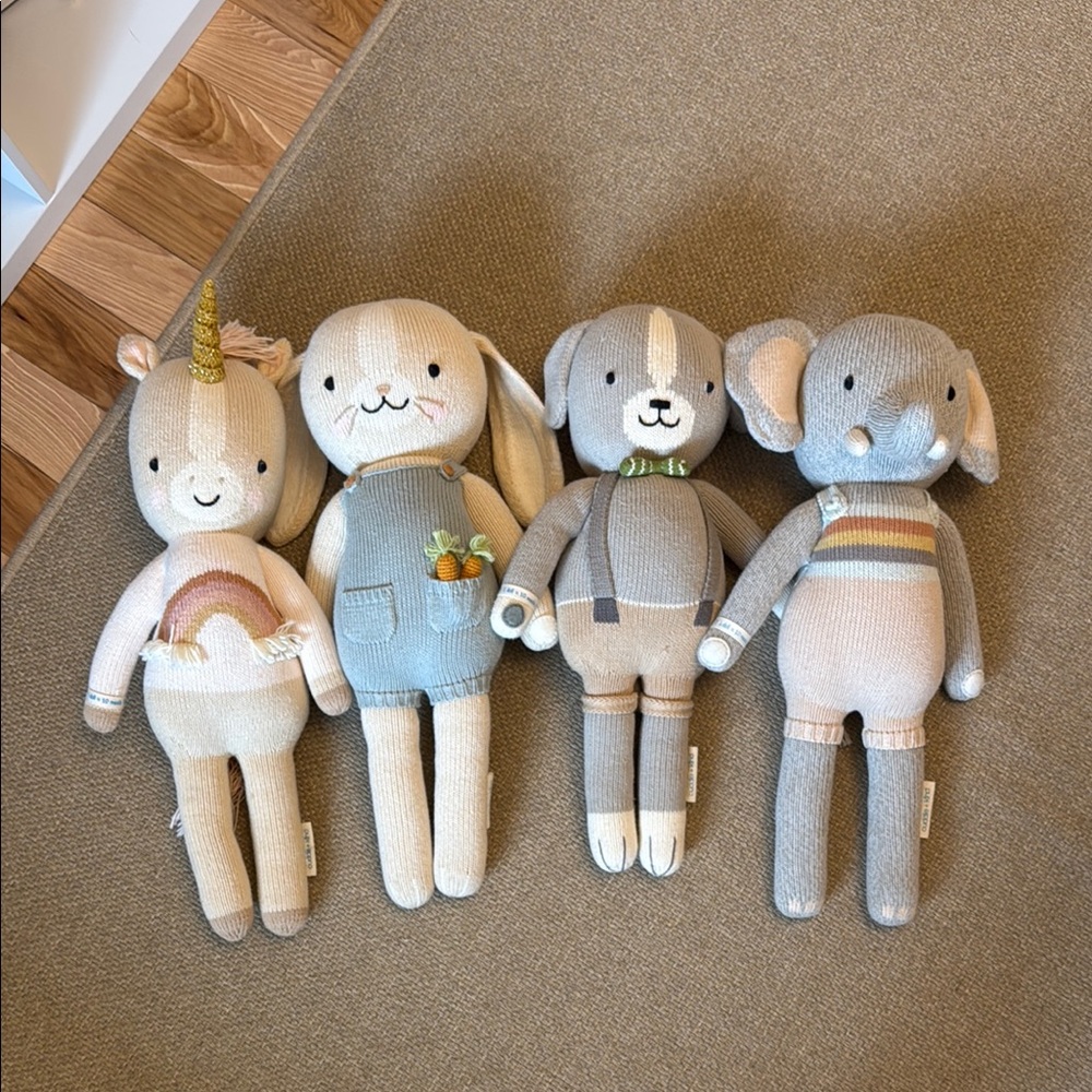 Cream and Blue Stuffed Animal Plush Set